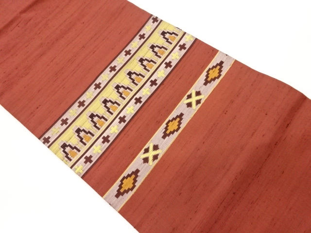 JAPANESE KIMONO / VINTAGE NAGOYA OBI / TSUMUGI / WOVEN STRIPE & ABSTRACT PATTERN